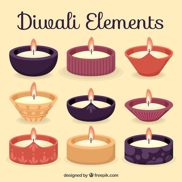 Gratis vector diverse decoratieve diwali kaarsen