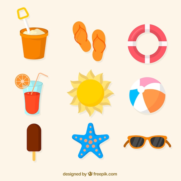 Gratis vector diverse gekleurde zomerobjecten