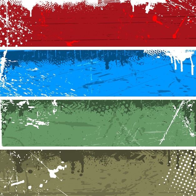 Gratis vector diverse grunge panelen in vier verschillende kleuren