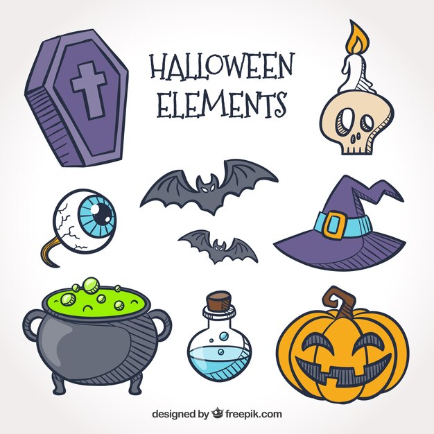 Diverse handgetekende Halloween elementen