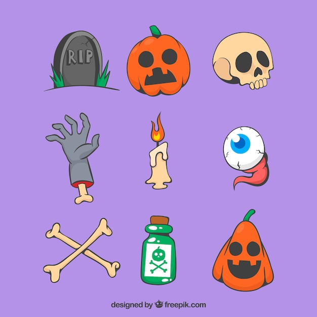 Gratis vector diverse handgetekende halloween elementen