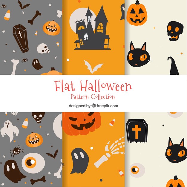 Diverse mooie halloween patronen in plat ontwerp