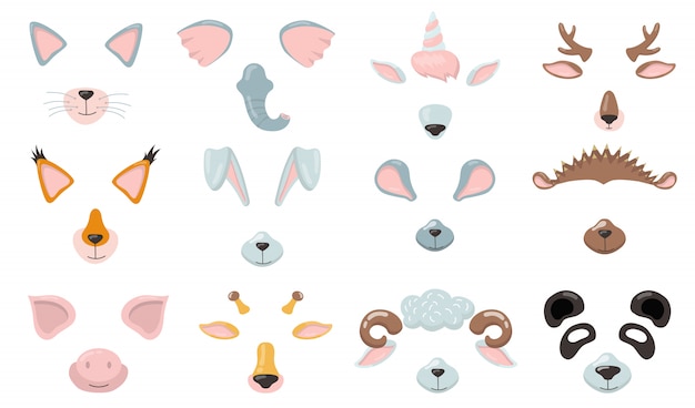 Gratis vector diverse telefoonmaskers voor dieren in platte set