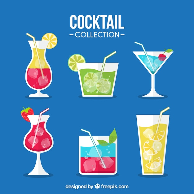 Gratis vector diverse tropische cocktails in vlakke vormgeving