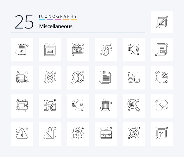 Diversen 25 line icon pack inclusief volume camera muisklik