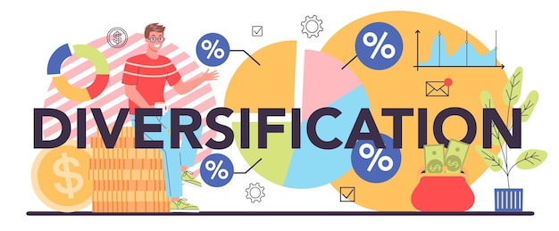 Diversificatie typografische kop Risicobeheerstrategieproces van kapitaaltoewijzing Financiënsaldo en investeringsrisicovermindering Geïsoleerde vlakke vectorillustratie