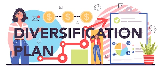 Diversificatieplan typografische kop Risicobeheerstrategieproces van kapitaaltoewijzing Financiënsaldo en investeringsrisicovermindering Geïsoleerde vlakke vectorillustratie