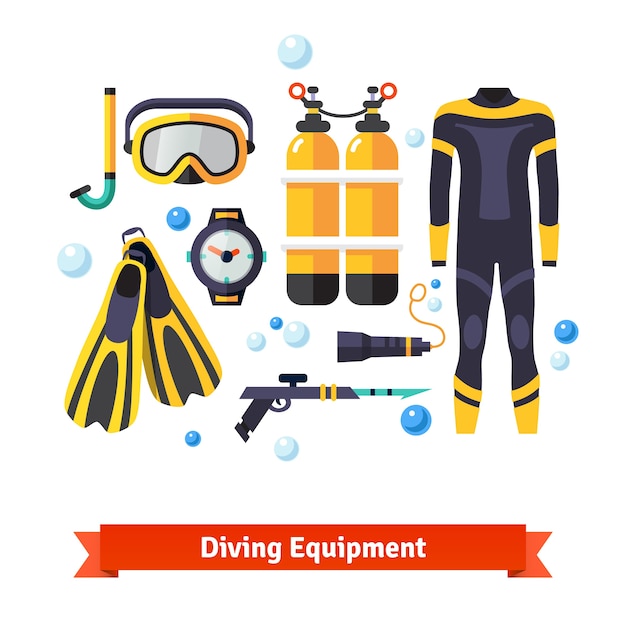 Gratis vector diving equipment icons set