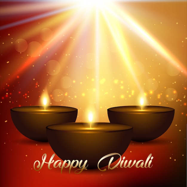 Diwali-achtergrond met bokehlichten en lampen