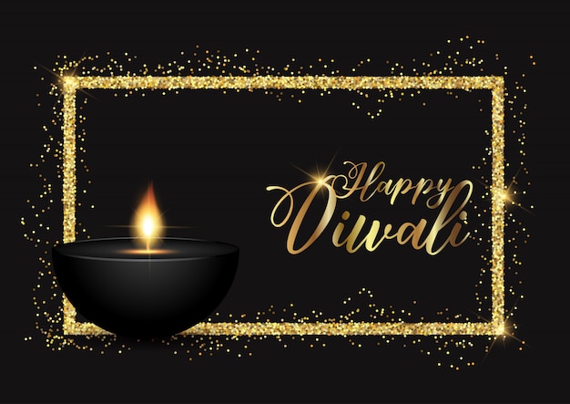 Diwali-achtergrond met gouden glitterygrens