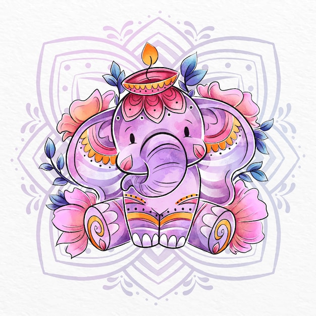 Gratis vector diwali aquarel olifant illustratie