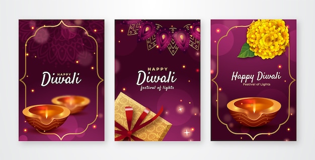 Gratis vector diwali festival feestkaarten collectie