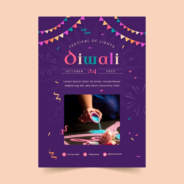 Gratis vector diwali festival viering verticale poster sjabloon