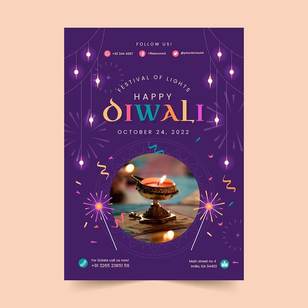 Gratis vector diwali festival viering verticale poster sjabloon