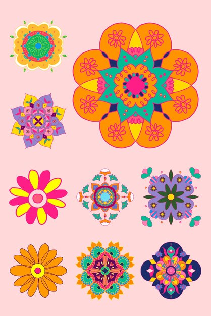 Diwali indiase rangoli vector bloemenset