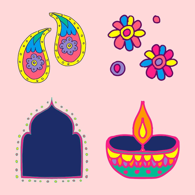Diwali indiase rangoli vector illustratie set Gratis Vector