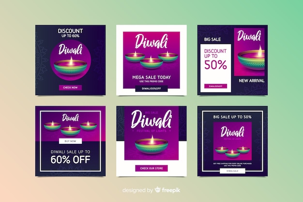 Diwali Instagram-postverzameling in violette tinten