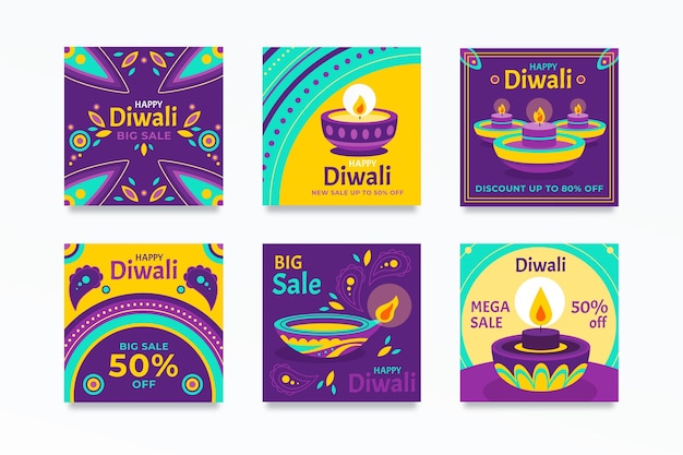 Gratis vector diwali instagram verkoop post set