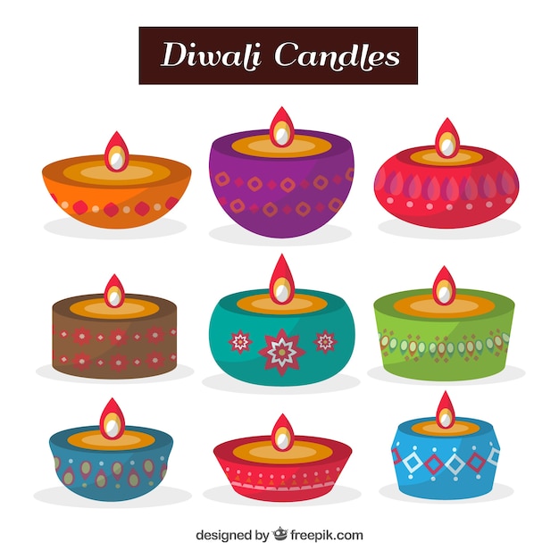 Gratis vector diwali kaarsen collectie