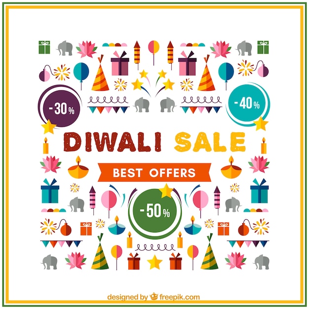Diwali verkoop achtergrond met elementen in plat ontwerp