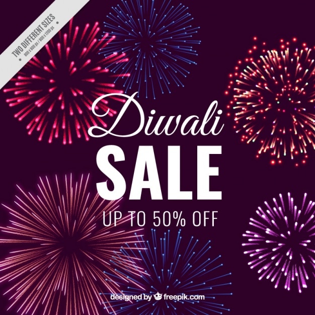 Gratis vector diwali verkoop achtergrond met vuurwerk