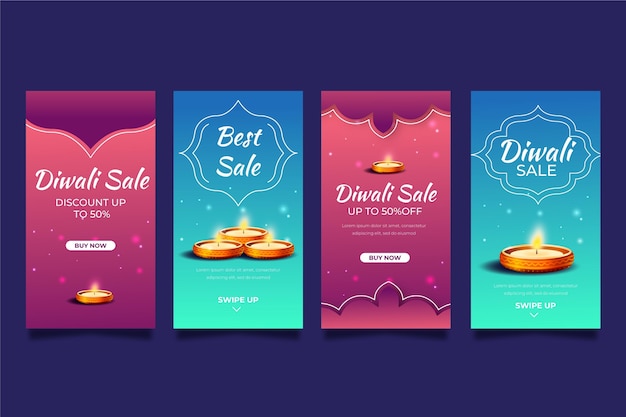 Gratis vector diwali verkoop instagram verhalencollectie