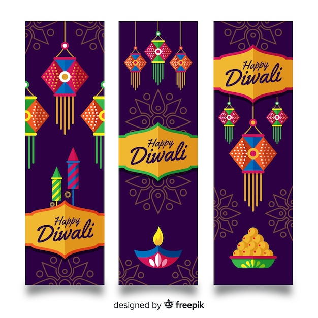 Diwali webbanner collectie met plat ontwerp