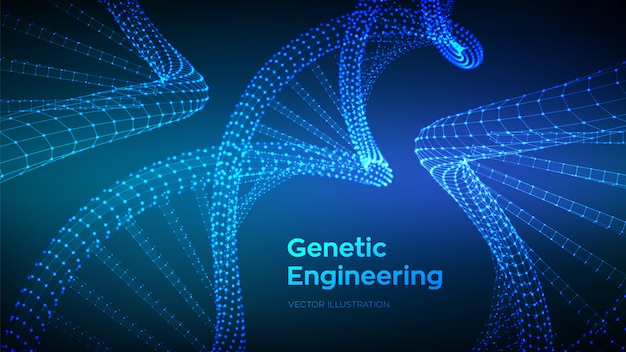 DNA-sequentie. Wireframe DNA-codemoleculen structureren mesh.