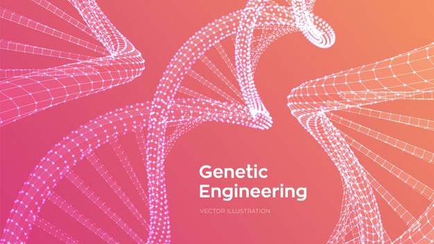 DNA-sequentie. Wireframe DNA-codemoleculen structureren mesh.