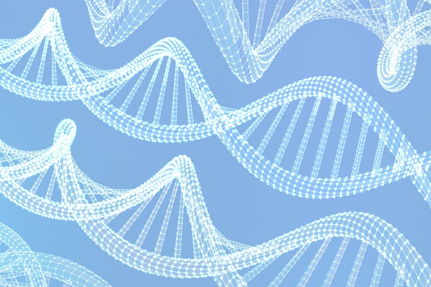 Gratis vector dna-sequentie. wireframe dna-codemoleculen structureren mesh.