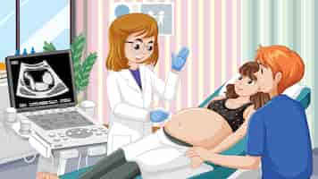 Gratis vector dokter doet echografie voor zwangere vrouw in het ziekenhuis