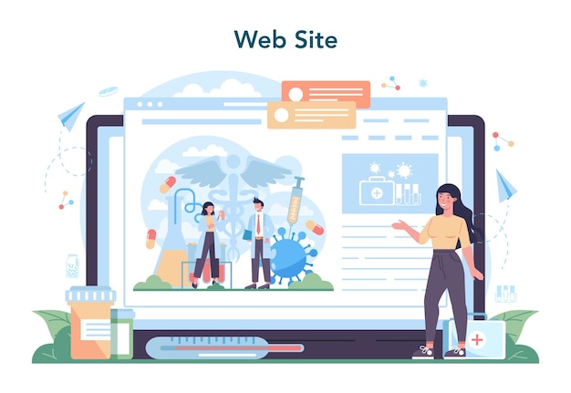 Dokter online service of platform Gezondheidszorg moderne geneeskunde behandeling analyse en diagnose Website geïsoleerde vectorillustratie