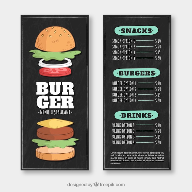 Donker restaurantmenu met heerlijke hamburgers