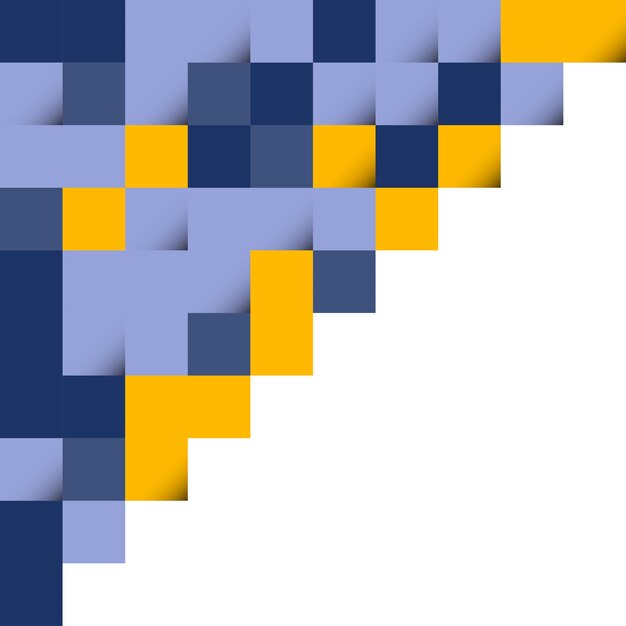 Donkerblauw en geel abstract vierkantenontwerp als achtergrond voor de omslagbrochure van de posterflyer