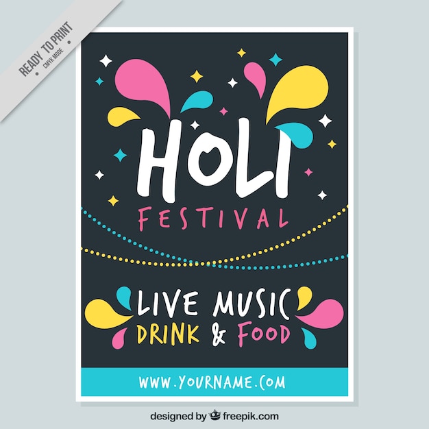 Gratis vector donkerblauw flyer met kleur informatie voor holifestival