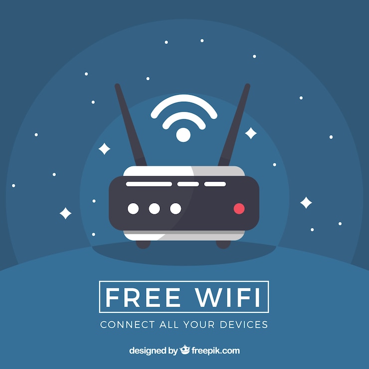 Gratis Vector donkerblauwe achtergrond met router in plat ontwerp