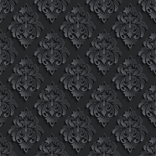 Gratis vector donkere damask naadloze patroon achtergrond. elegante luxetextuur voor behang