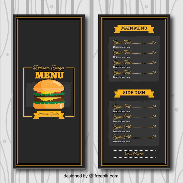 Gratis vector donkere sjabloon van hamburgermenu in plat ontwerp