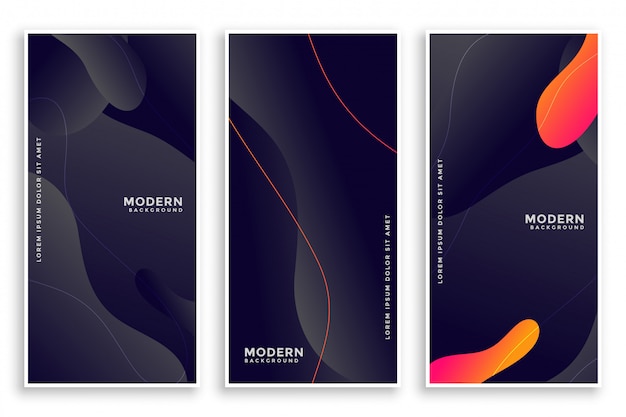 Donkere vloeibare stijl abstracte banners set van drie