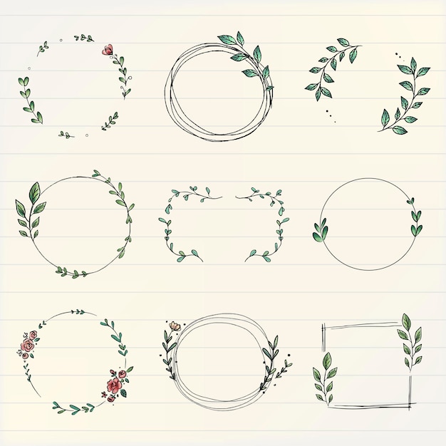 Gratis vector doodle blad frame clipart, schattige botanische illustratie vector set