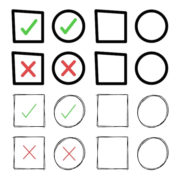 Doodle check cross marks cirkels en vakken