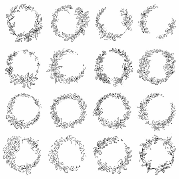 Doodle circulaire bloemen Decoratief frame decorontwerp