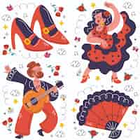 Gratis vector doodle flamenco sticker collectie