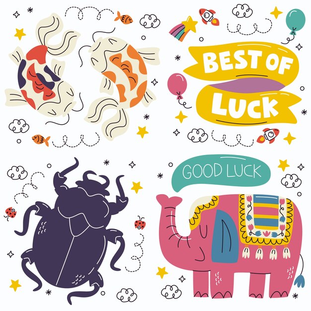 Gratis vector doodle geluk sticker collectie.