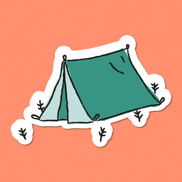 Doodle groene tent sticker vector