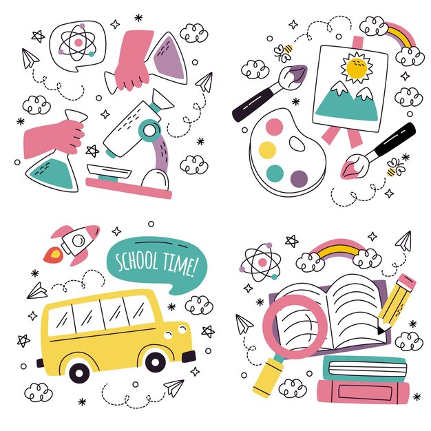 Doodle hand getekend terug naar school stickers