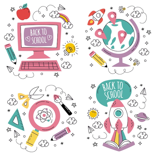 Gratis vector doodle hand getekend terug naar school stickers