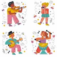 Gratis vector doodle hand getrokken muziek stickers collectie