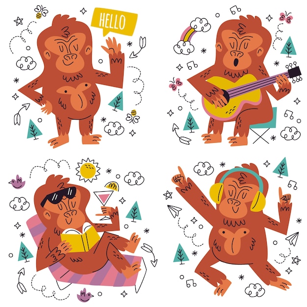 Gratis vector doodle handgetekende bigfoot-stickerset