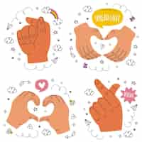 Gratis vector doodle handgetekende handen stickers